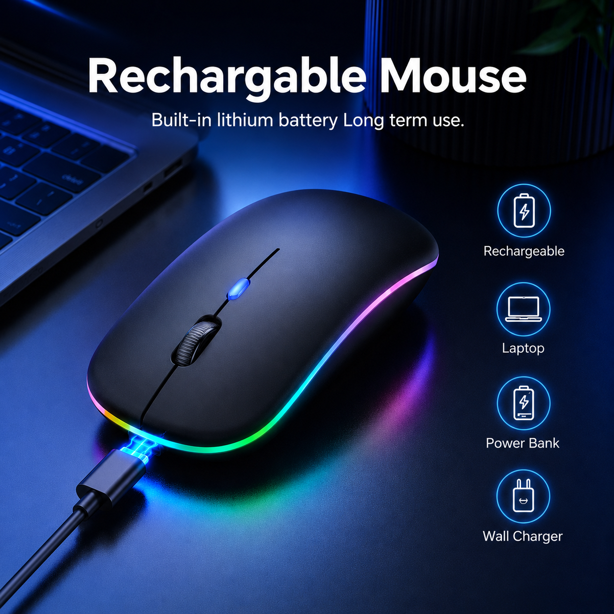 HP Wireless Rechargeable RGB Gaming Mouse-Silent Click + FREE MOUSE PAD