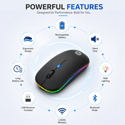 HP Wireless Rechargeable RGB Gaming Mouse-Silent Click + FREE MOUSE PAD